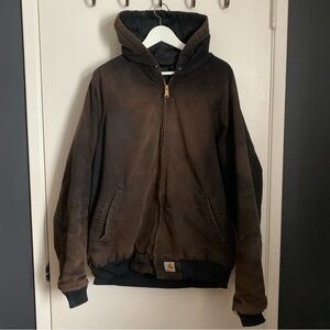 Carhartt J268 Men's Faded Black Brown Hooded Quilted Work Jacket